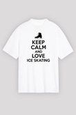 Buz Pateni Baskılı Unisex Beyaz Oversize Tişört - Tshirt