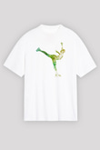 Buz Pateni Baskılı Unisex Beyaz Oversize Tişört - Tshirt