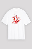 Buz Pateni Baskılı Unisex Beyaz Oversize Tişört - Tshirt