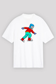 Buz Pateni Baskılı Unisex Beyaz Oversize Tişört - Tshirt