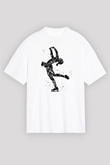 Buz Pateni Baskılı Unisex Beyaz Oversize Tişört - Tshirt