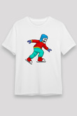 Buz Pateni Baskılı Unisex Beyaz Tişört - Tshirt