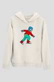 Buz Pateni Baskılı Unisex Ekru Hoodie