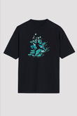 Buz Pateni - Ice skating Baskılı Unisex Siyah Oversize Tişört