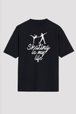 Buz Pateni - Ice skating Baskılı Unisex Siyah Oversize Tişört