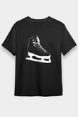 Buz Pateni - Ice skating Baskılı Unisex Siyah Tişört - Tshirt