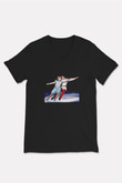 Buz Pateni - Ice skating Baskılı Unisex Siyah V Yaka Tişört