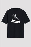 Buz Pateni - Ice skating Baskılı Unisex Siyah Oversize Tişört