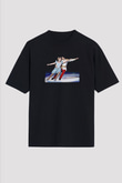 Buz Pateni - Ice skating Baskılı Unisex Siyah Oversize Tişört