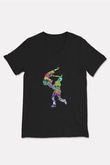Buz Pateni - Ice skating Baskılı Unisex Siyah V Yaka Tişört