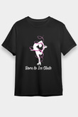 Buz Pateni - Ice skating Baskılı Unisex Siyah Tişört - Tshirt