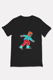 Buz Pateni - Ice skating Baskılı Unisex Siyah V Yaka Tişört
