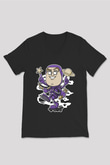 Buzz Skateboard Baskılı Unisex Siyah V Yaka Tişört
