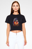 Cadılar Bayramı-Halloween Siyah  Crop Top Tişört
