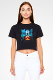 Cadılar Bayramı-Halloween Siyah Crop Top Tişört
