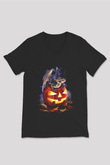 Cadılar Bayramı-Halloween Siyah Unisex V Yaka Tişört