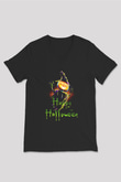 Cadılar Bayramı-Halloween Siyah Unisex V Yaka Tişört