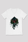 Call Of Ctulhu Baskılı Beyaz Unisex V Yaka Tişört - Tshirt