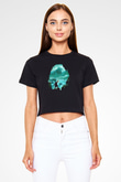 Call Of Ctulhu Baskılı Siyah Crop Top Kadın Tişört - Tshirt