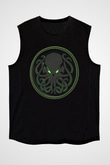 Call Of Ctulhu Baskılı Unisex Siyah Kolsuz Tişört - Tshirt