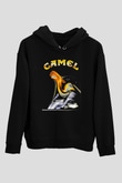 Camel Baskılı Unisex Siyah Kapüşonlu Sweatshirt