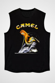 Camel Baskılı Unisex Siyah Kolsuz Tişört - Tshirt