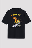 Camel Baskılı Unisex Siyah Oversize Tişört - Tshirt
