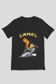 Camel Baskılı Unisex Siyah V Yaka Tişört - Tshirt