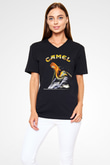 Camel Baskılı Unisex Siyah V Yaka Tişört - Tshirt