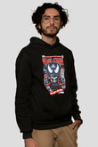 Captain Amerika Baskılı Unisex Siyah Hoodie
