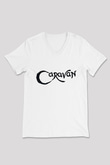 Caravan Baskılı Beyaz Unisex V Yaka Tişört - Tshirt