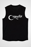 Caravan Baskılı Unisex Siyah Kolsuz Tişört - Tshirt