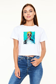 Cardi B Baskılı Beyaz Kadın Crop Top Tişört