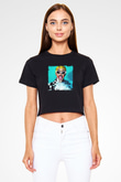 Cardi B Baskılı Crop Top Siyah Kadın Tişört