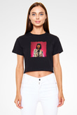 Cardi B Baskılı Crop Top Siyah Kadın Tişört