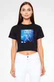 Carl Cox Siyah Crop Top Tişört