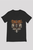 Cavalera Baskılı Unisex Siyah V Yaka Tişört - Tshirt