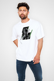 Caveira Baskılı Beyaz Unisex Oversize Tişört - Tshirt