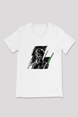 Caveira Baskılı Beyaz Unisex V Yaka Tişört - Tshirt