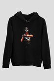 Caveira Baskılı Unisex Siyah Kapüşonlu Sweatshirt