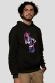 Caveira Baskılı Unisex Siyah Kapüşonlu Sweatshirt