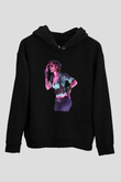 Caveira Baskılı Unisex Siyah Kapüşonlu Sweatshirt