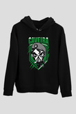 Caveira Baskılı Unisex Siyah Kapüşonlu Sweatshirt