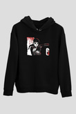 Caveira Baskılı Unisex Siyah Kapüşonlu Sweatshirt