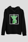 Caveira Baskılı Unisex Siyah Kapüşonlu Sweatshirt