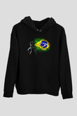 Caveira Baskılı Unisex Siyah Kapüşonlu Sweatshirt
