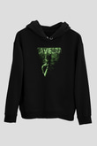 Caveira Baskılı Unisex Siyah Kapüşonlu Sweatshirt