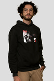 Caveira Baskılı Unisex Siyah Kapüşonlu Sweatshirt