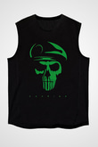 Caveira Baskılı Unisex Siyah Kolsuz Tişört - Tshirt