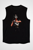 Caveira Baskılı Unisex Siyah Kolsuz Tişört - Tshirt